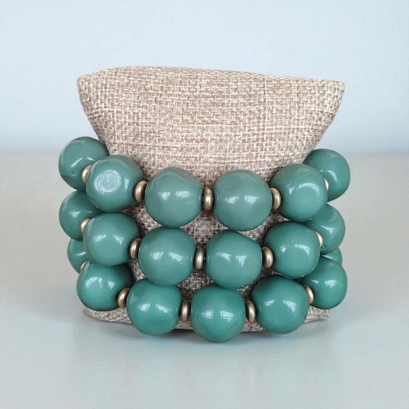 New! Chunky Beaded Stretch Bracelet Set (3) – Green Statement Jewelry - Picture 8 of 8